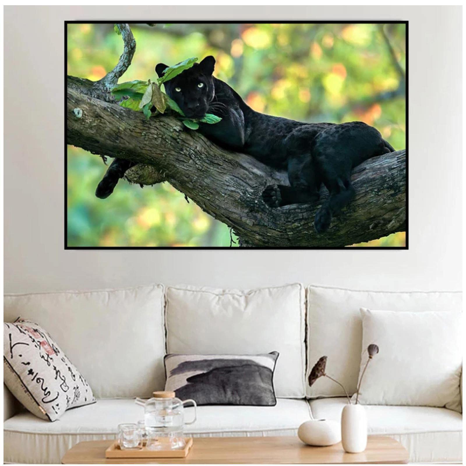 絵画　油彩画　油絵の具　木製ボード　 額縁　動物　豹　原画 Amazon.co.jp: 木の上の素敵な黒豹現代動物アートプリント画像ポスター